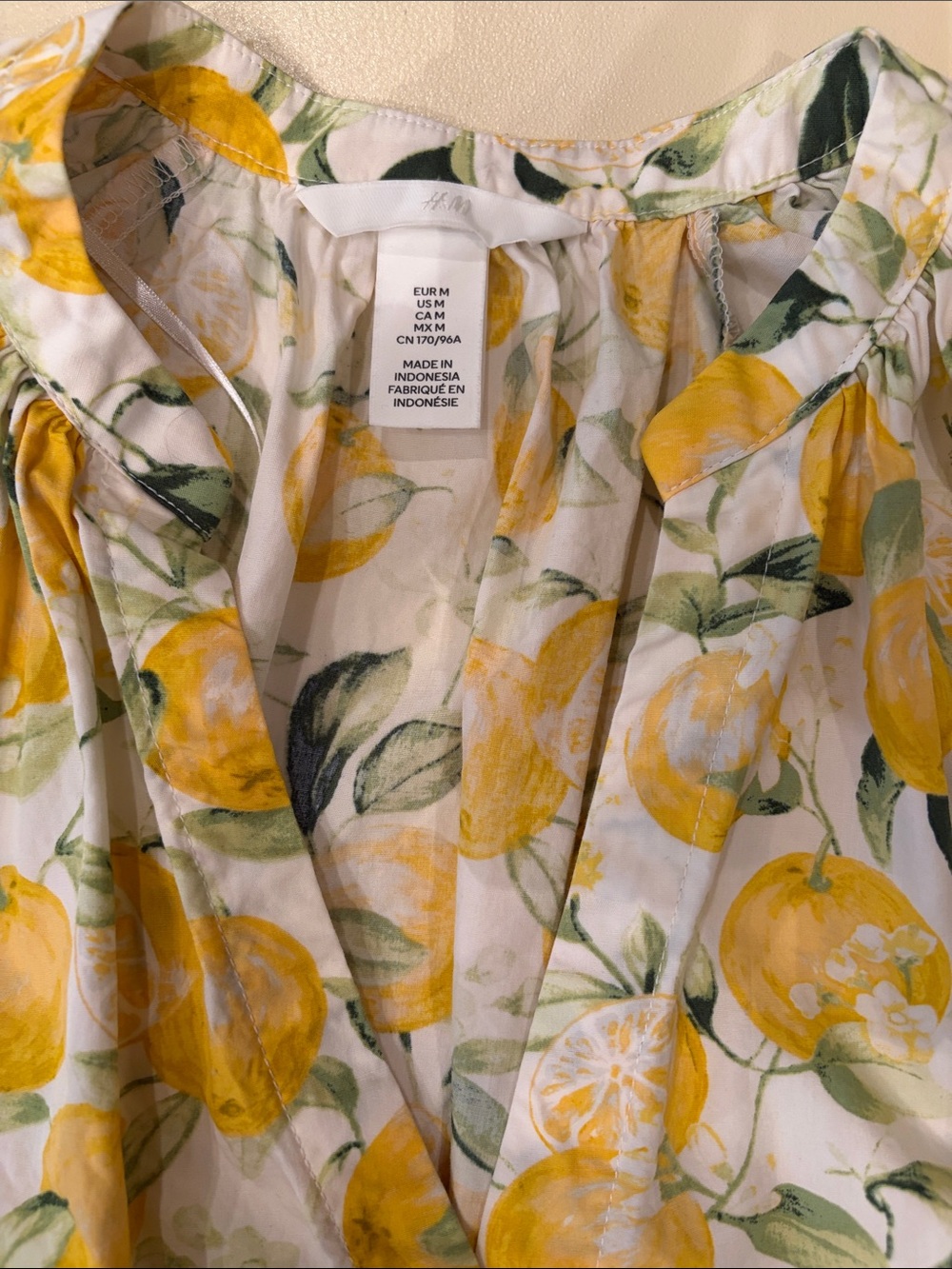 H&M White Blouse with Yellow Lemon & Green Leaf Print